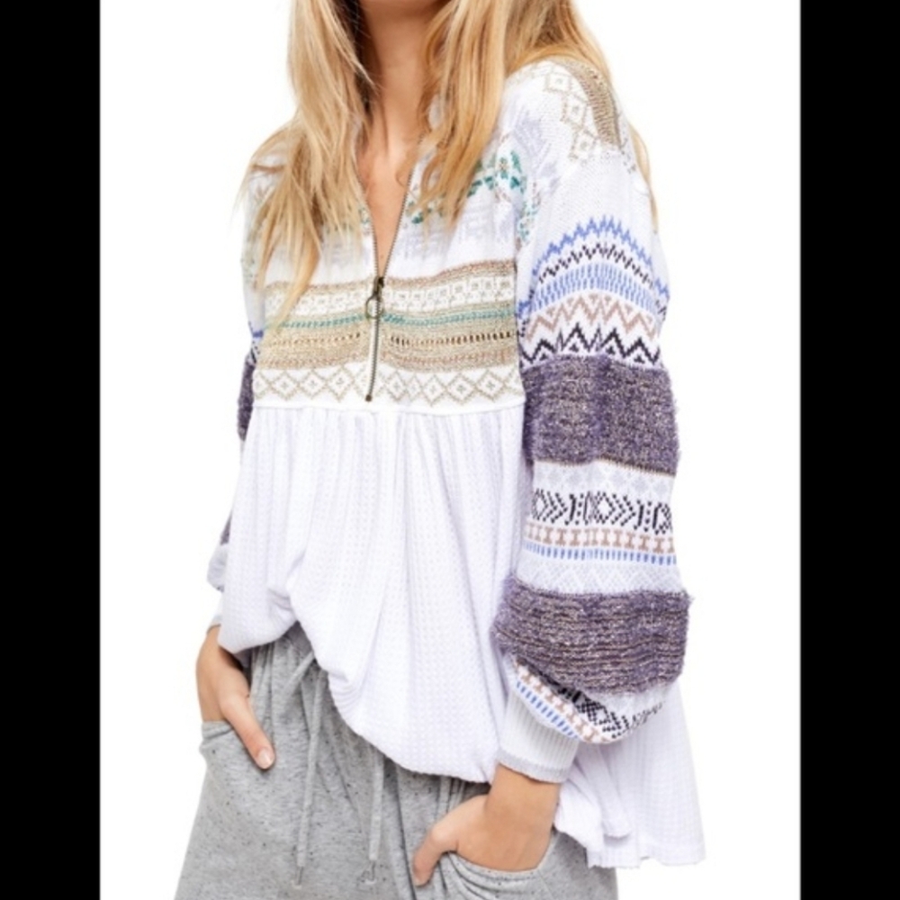 Free People Cabin Fever Swit Sweater Long Sleeve Half Zip  Metallic White Sm NWT - Picture 6 of 16
